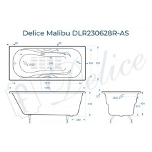 Ванна чугунная Delice Malibu 140х75 с отверстиями под ручки и антискользящим покрытием DLR230628R-AS