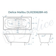 Ванна чугунная Delice Malibu 140х75 с отверстиями под ручки и антискользящим покрытием DLR230628R-AS