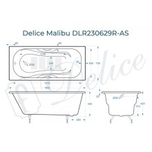 Ванна чугунная Delice Malibu 160х75 с отверстиями под ручки и антискользящим покрытием DLR230629R-AS