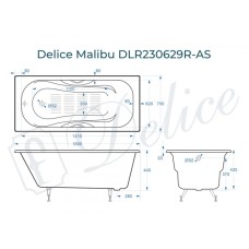 Ванна чугунная Delice Malibu 160х75 с отверстиями под ручки и антискользящим покрытием DLR230629R-AS