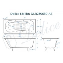 Ванна чугунная Delice Malibu 170х80 с антискользящим покрытием DLR230630-AS