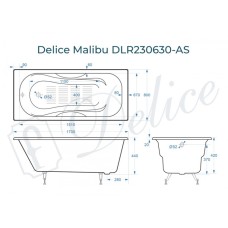 Ванна чугунная Delice Malibu 170х80 с антискользящим покрытием DLR230630-AS
