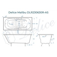 Ванна чугунная Delice Malibu 170х80 с отверстиями под ручки и антискользящим покрытием DLR230630R-AS