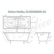 Ванна чугунная Delice Malibu 170х80 с отверстиями под ручки и антискользящим покрытием DLR230630R-AS