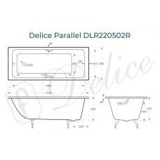 Ванна чугунная Delice Parallel 170х80 с черными матовыми ручками DLR220502RB