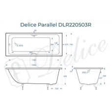 Ванна чугунная Delice Parallel 150х70 с черными матовыми ручками DLR220503RB