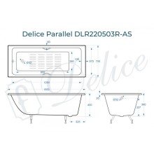 Ванна чугунная Delice Parallel 150х70 с черными матовыми ручками и антискользящим покрытием DLR220503RB-AS