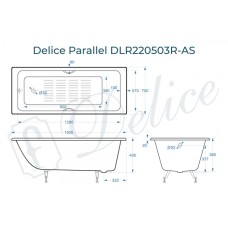 Ванна чугунная Delice Parallel 150х70 с черными матовыми ручками и антискользящим покрытием DLR220503RB-AS