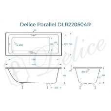 Ванна чугунная Delice Parallel 160х70 с черными матовыми ручками DLR220504RB