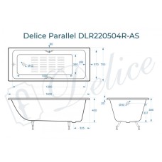 Ванна чугунная Delice Parallel 160х70 с черными матовыми ручками и антискользящим покрытием DLR220504RB-AS