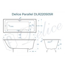 Ванна чугунная Delice Parallel 170х70 с черными матовыми ручками DLR220505RB