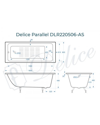 Ванна чугунная Delice Parallel 180х80 с антискользящим покрытием DLR220506-AS