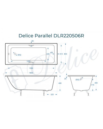 Ванна чугунная Delice Parallel 180х80 с ручками DLR220506R