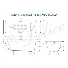 Ванна чугунная Delice Parallel 180х80 с ручками и антискользящим покрытием DLR220506R-AS