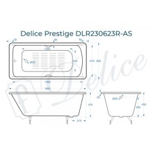 Ванна чугунная Delice Prestige 180х80 с отверстиями под ручки и антискользящим покрытием DLR230623R-AS