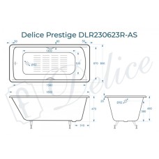 Ванна чугунная Delice Prestige 180х80 с отверстиями под ручки и антискользящим покрытием DLR230623R-AS