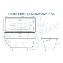 Ванна чугунная Delice Prestige 170х70 с отверстиями под ручки и антискользящим покрытием DLR230624R-AS