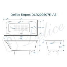 Ванна чугунная Delice Repos 150х70 с черными матовыми ручками и антискользящим покрытием DLR220507RB-AS