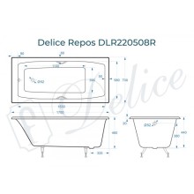 Ванна чугунная Delice Repos 170х70 с черными матовыми ручками  DLR220508RB
