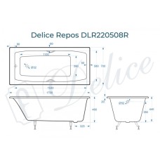 Ванна чугунная Delice Repos 170х70 с черными матовыми ручками  DLR220508RB