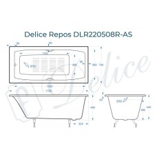 Ванна чугунная Delice Repos 170х70 с черными матовыми ручками и антискользящим покрытием DLR220508RB-AS