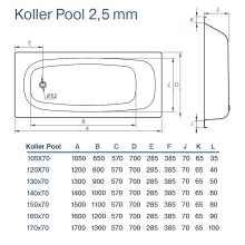 Стальная ванна Koller Pool 130x70E B30E1200E без антискользящего покрытия