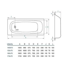 Стальная ванна Koller Pool Liberty 160x70 B60C2200E без антискользящего покрытия