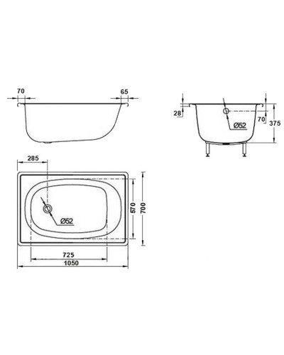 Стальная ванна 105х70 см BLB Europa Mini B15ESLS