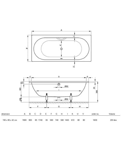 Стальная ванна 190х90 см с отверстиями для ручки Bette Starlet 1830-000 1GR,PLUS,AR с покрытием Anti-Slip и Glase-Plus