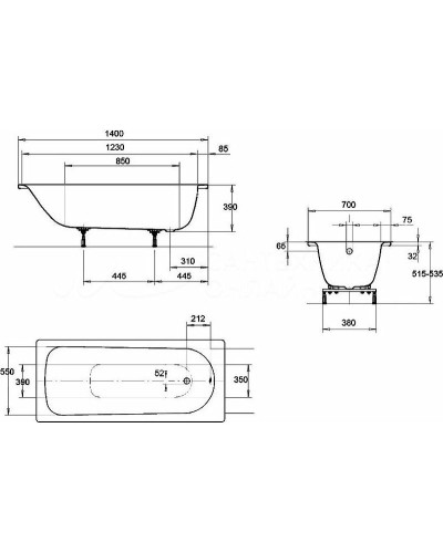 Стальная ванна Kaldewei Eurowa 309 140x70 119512030001 без покрытия