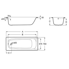 Стальная ванна Roca Contesa 170X70 23586000O без антискользящего покрытия