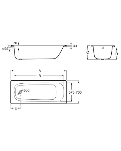 Стальная ванна Roca Contesa 170X70 23586000O без антискользящего покрытия