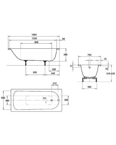 Стальная ванна Kaldewei Eurowa 310 150x70 119612030001 без отверстий под ручки