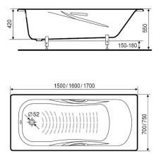 Стальная ванна Roca Princess-N 160x75 2203E0000 с антискользящим покрытием
