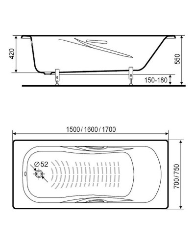 Стальная ванна Roca Princess-N 160x75 2203E0000 с антискользящим покрытием