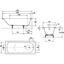 Стальная ванна Kaldewei Eurowa 312 170x70 119812030001 без отверстий под ручки