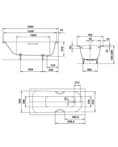 Стальная ванна Kaldewei Saniform Plus 362-1 160x70 111700010001 без покрытия