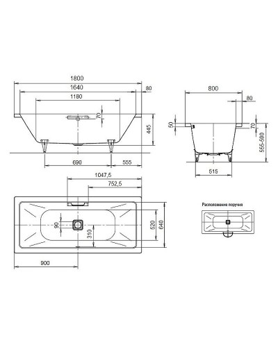 Стальная ванна Kaldewei Conoduo 733 180x80 235100010001 без покрытия