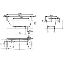 Стальная ванна Kaldewei Cayono 750 170x75 275000013001 с покрытием Easy-clean