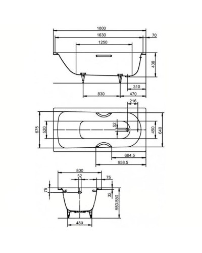Стальная ванна Kaldewei Saniform Plus Star 337 180х80 133700010001 без покрытия с отверстиями под ручки