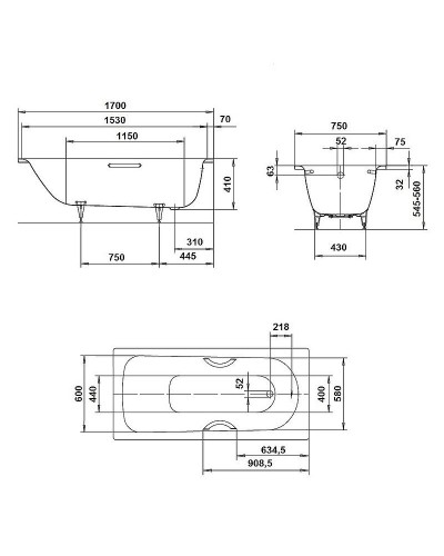 Стальная ванна Kaldewei Saniform Plus 373-1 170x75 112630003001 с покрытием Аnti-slip и Easy-clean