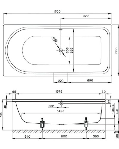 Стальная ванна Bette Ocean 170х80 8765-000ARPlus с антискользящим покрытием