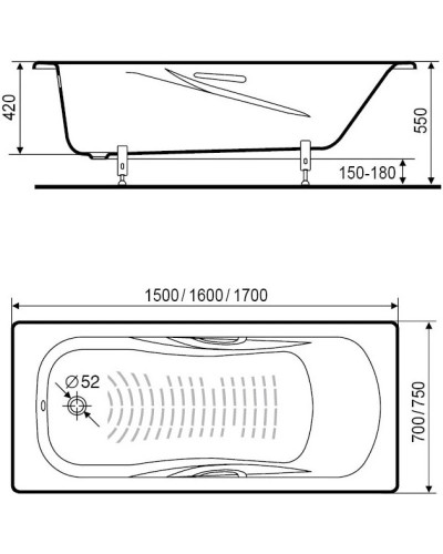 Ванна стальная 150х75 см с отверстиями под ручки Roca Princess N 2204E0000