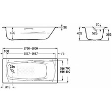 Стальная ванна с отверстиями под ручки 170х75 см Roca Swing 2201E0000