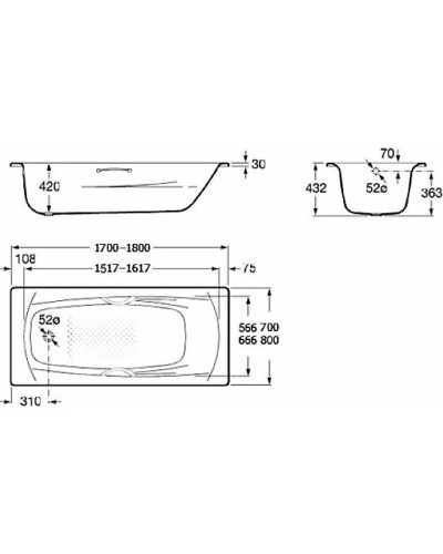 Ванна стальная с отверстиями под ручки 180х80 см Roca Swing 2200E0000