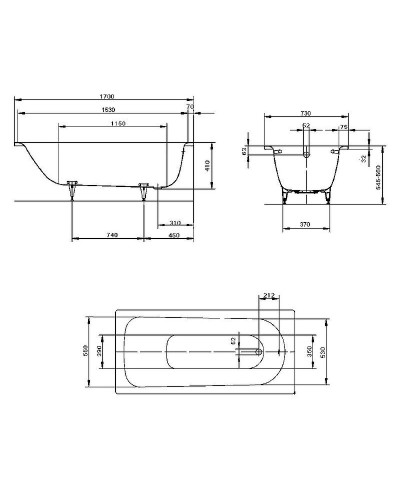 Стальная ванна Kaldewei Saniform Plus 360-1 140х70 111500010001 без покрытия