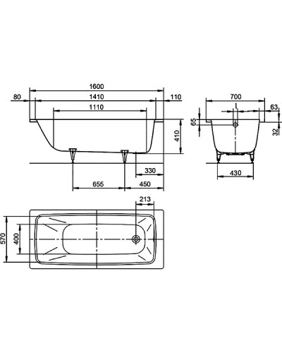 Стальная ванна Kaldewei Cayono 748 160х70 274800010001 без покрытия
