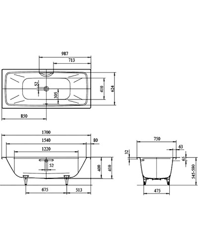 Стальная ванна Kaldewei Cayono Duo 724 170x75 272400013001 с покрытием Easy-clean