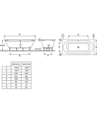 Ванна из материала Flight Jacob Delafon Odeon Rive Gauche 170x75 E6D152-00 без гидромассажа