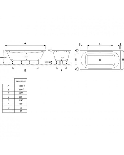 Ванна из материала Flight Jacob Delafon Odeon Rive Gauche 180x85 E6D153-00 без гидромассажа